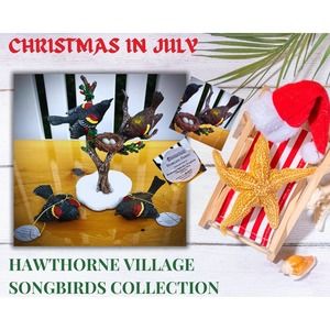 Hawthorne Village Backyard Splendor Songbirds Christmas Tree Starlings Set of 4